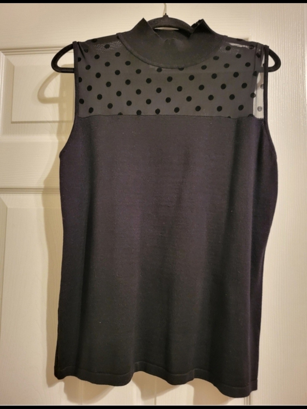 Andrea Jovine Black Sleeveless Polka Dot Mesh Yoke Tank